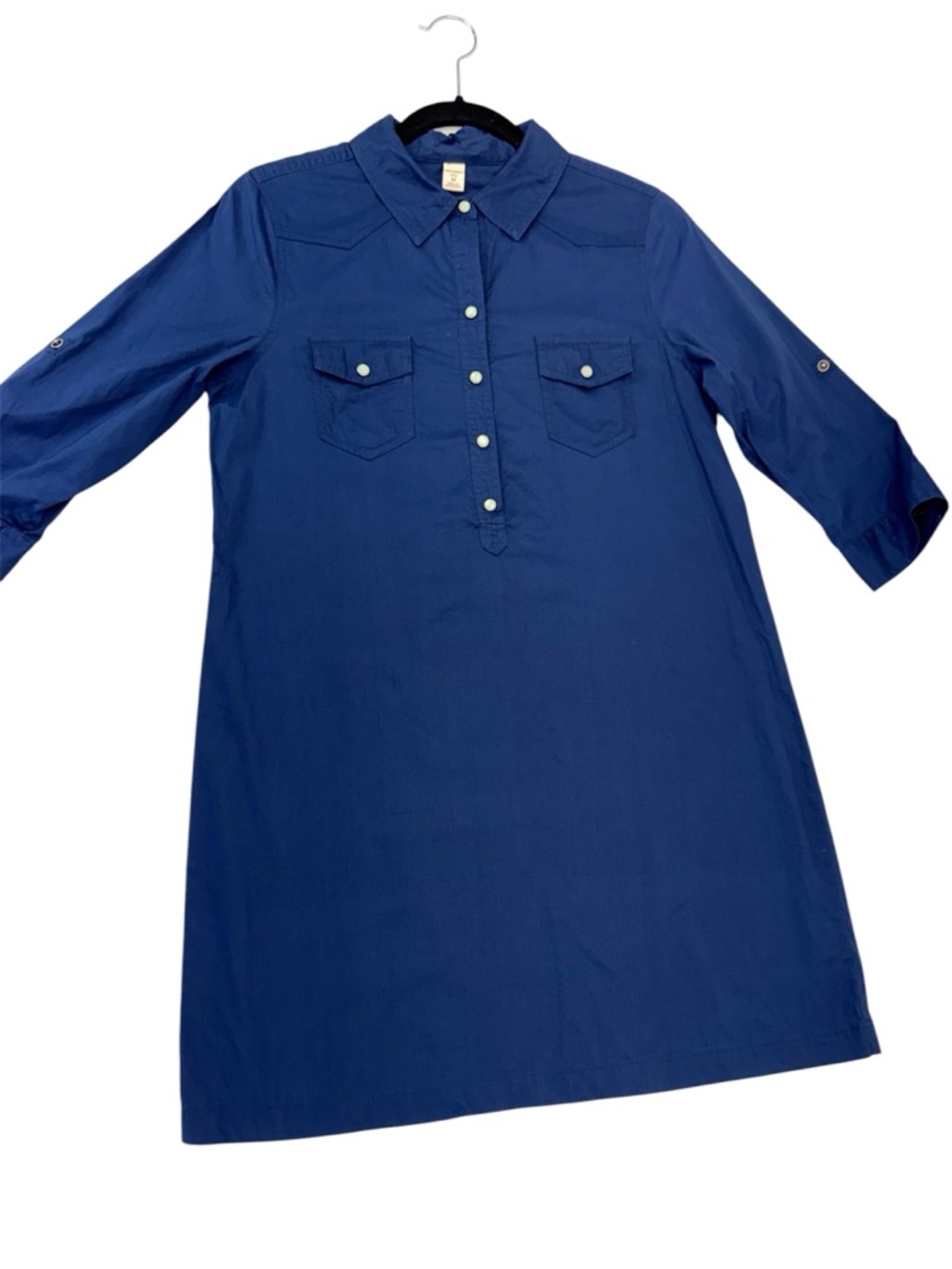 Old Navy Navy Blue Cotton Shirt Dress Medium Snap Front Pockets Classic